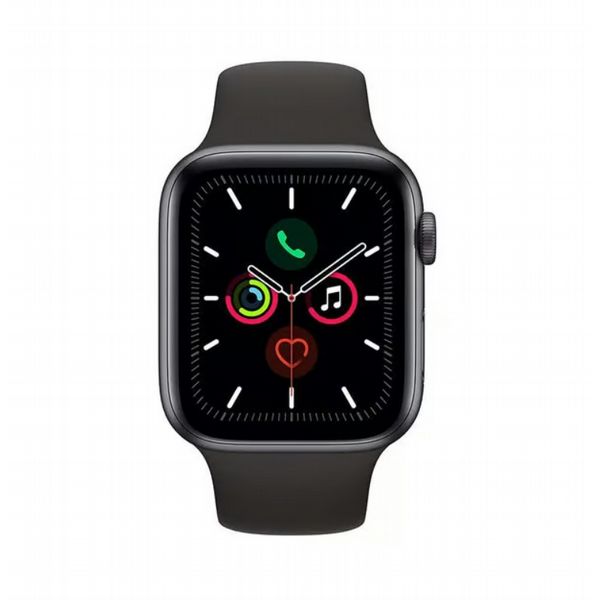 Refurbished Apple Watch Series 5 44mm Space Grey Aluminum case, Black Sport Strap, GPS. LIKE NEW