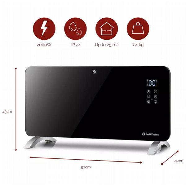 Rediffusion Smart Glass Panel Heater 2000W Black