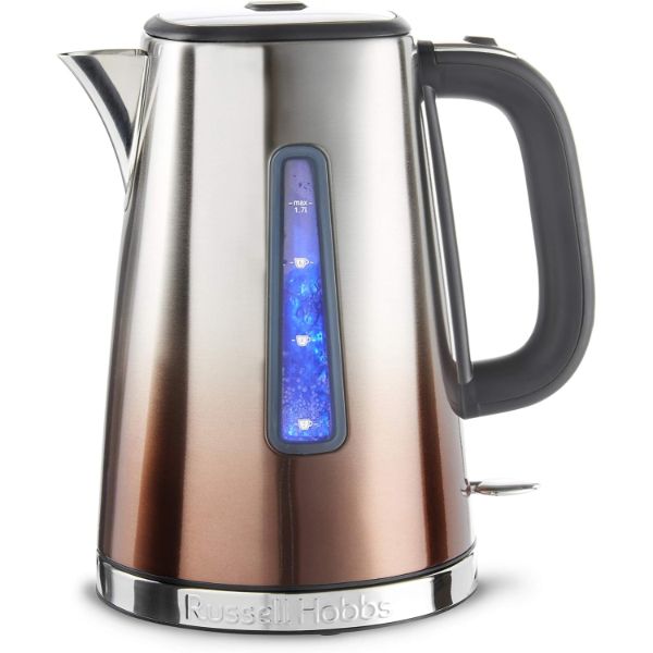 RUSSELL HOBBS ECLIPSE BREAKFAST BUNDLE - SILVER & COPPER KETTLE & 4 SLICE TOASTER