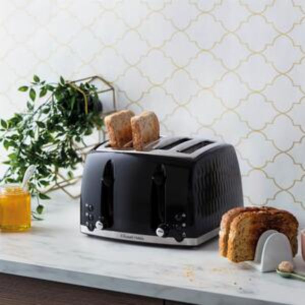 RUSSELL HOBBS HONEYCOMB BREAKFAST BUNDLE BLACK - KETTLE & 4 SLICE