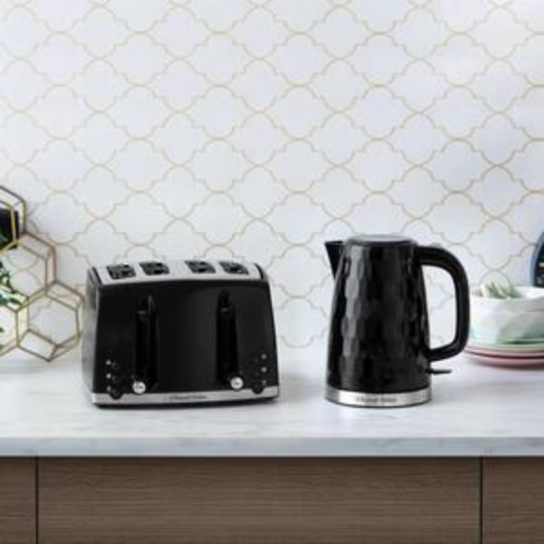 RUSSELL HOBBS HONEYCOMB BREAKFAST BUNDLE BLACK - KETTLE & 4 SLICE