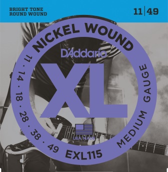 D'Addario EXL115 Nickel Wound Electric Guitar Strings, Medium/Blues-Jazz Rock, 11-49