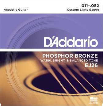 D'Addario EJ26 Phosphor Bronze Acoustic Guitar Strings, Custom Light, 11-52