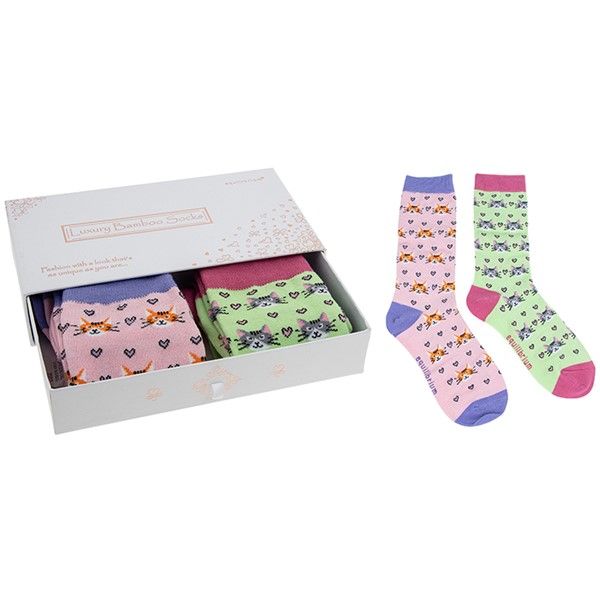 Equilibrium Bamboo Socks Gift Box Crazy Kitty