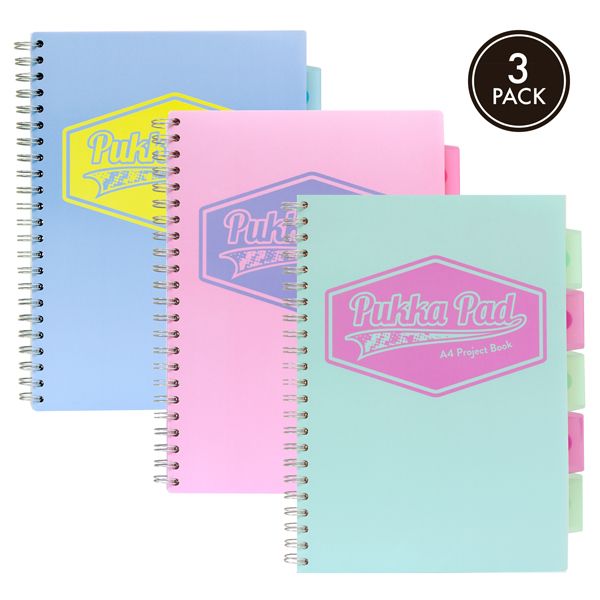 Pukka Pastel Project Book A4 Pack of 3 Assorted Colours