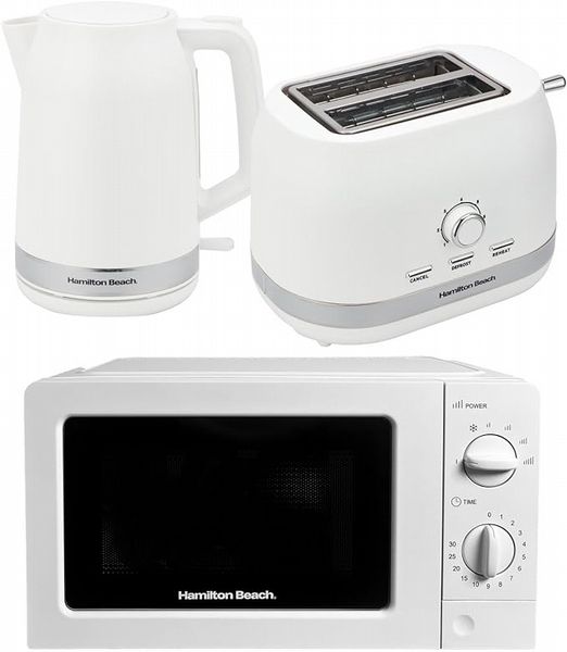 HAMILTON BEACH ELLA KITCHEN BUNDLE WHITE - KETTLE,  2 SLICE TOASTER & MICROWAVE