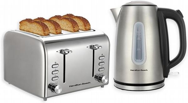 Hamilton Beach Rise Kettle & 4 Slice Toaster Bundle Brushed