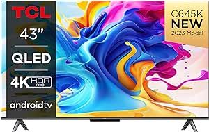 TCL 43C645K QLED Television 4K Ultra HD Smart TV Powered by Android TV (Dolby Vision & Atmos Motion clarity Hands-Free Voice Control