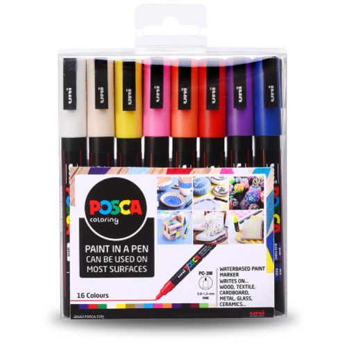 Uni: Posca Marker: PC-3M: Fine Bullet Tip: 0.9 - 1.3mm: Assorted Colours Set of 16